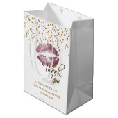 Rose Glitzer Lipstick auf Weiß - Danke Mittlere Geschenktüte (Vorderseite Schrägansicht)