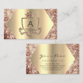 Rose Glitzer Makeup Friseur Monogramm Kronen Visitenkarte (Vorne/Hinten)