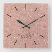 Rose Glitzer Moderne Quadratische Wanduhr (Vorderseite)
