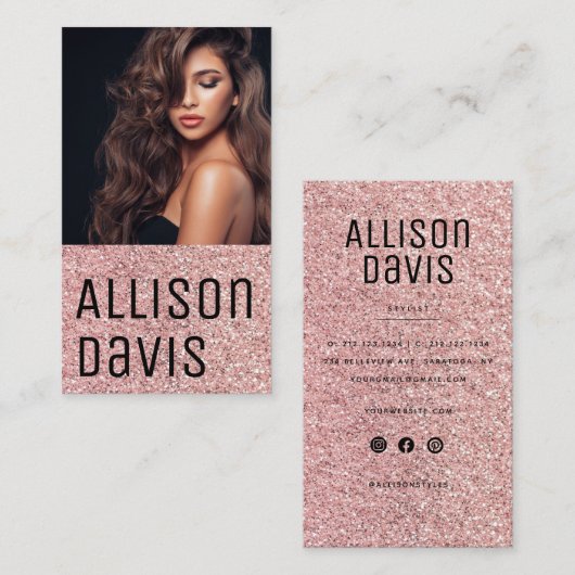 Rose Glitzer Moderner Minimalistischer Einfach Visitenkarte (Vorne/Hinten)