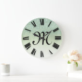 Rose Glitzer Monogramme römische Nummern Große Wanduhr (Zuhause)