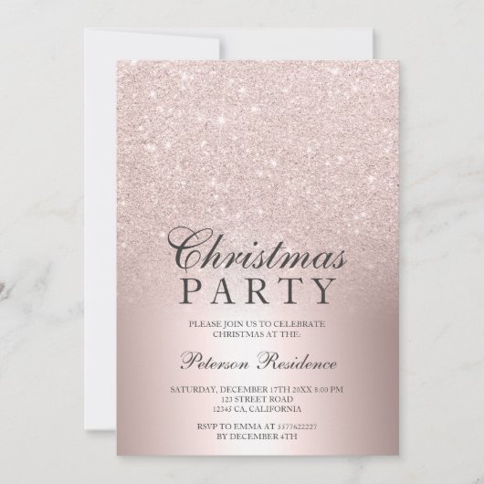 Rose Glitzer ombre Metallic Weihnachtsfolie Einladung (Vorderseite)