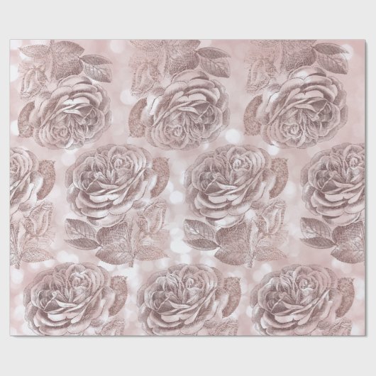 Rose Glitzer Rosa Rose Bokeh Imitate Blüten Geschenkpapier (Flach)