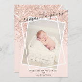 Rose Glitzer rot Rosa moderne Foto Geburt Ankündigung (Vorne/Hinten)