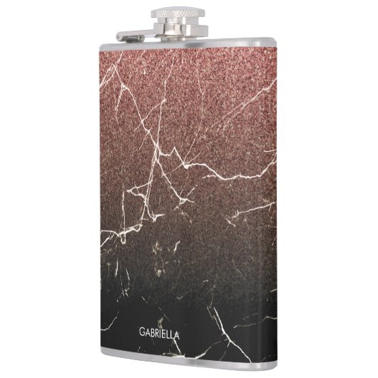 Rose Glitzer Schwarzer Marmor Flachmann (Links)