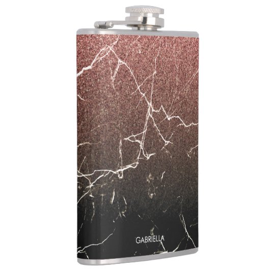 Rose Glitzer Schwarzer Marmor Flachmann (Rechts)