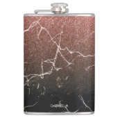 Rose Glitzer Schwarzer Marmor Flachmann (Vorderseite)