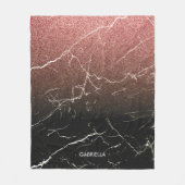 Rose Glitzer Schwarzer Marmor Fleecedecke (Vorderseite)