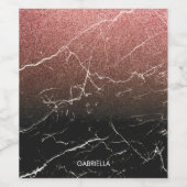 Rose Glitzer Schwarzer Marmor Weinetikett (Einzelnes Label)