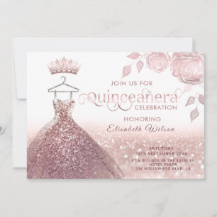 Rose Glitzer Sequenzen Rose Gold Kleid Quinceañera Einladung