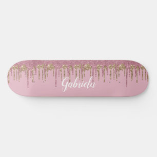 Rose Glitzer Skateboard mit Namen