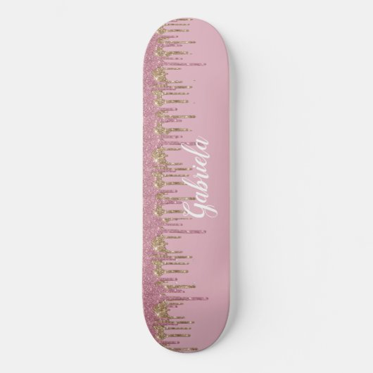 Rose Glitzer Skateboard mit Namen (Vorderseite)