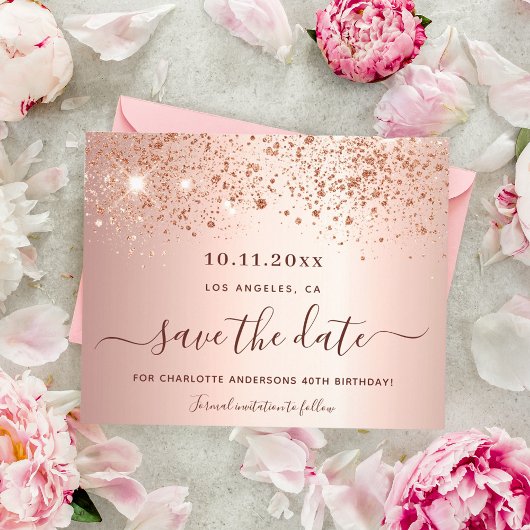 Rose Glitzer Staubkosten Save the Date Flyer