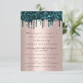 Rose Glitzer Tropfen Aquamarin Brautparty Sweet 16 Einladung (Stehend Vorderseite)