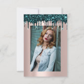 Rose Glitzer Tropfen Aquamarin Brautparty Sweet 16 Einladung (Rückseite)