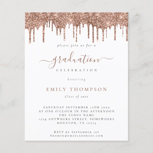 Rose Glitzer Tropfen Grad Party Einladung (Vorderseite)