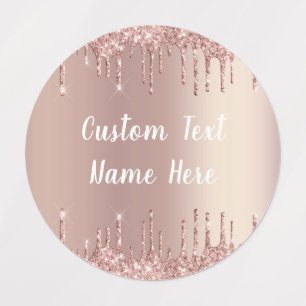 Rose Glitzer Tropfen Ihre Textnamen-Labels streich Etiketten