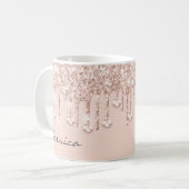 Rose Glitzer Tropfen Kristalle Pulverfarbe Rosa Na Kaffeetasse (Vorderseite Links)