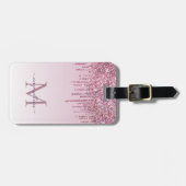 Rose Glitzer Tropfen Personalisiert Monogramm und Gepäckanhänger (Vorderseite horizontal)