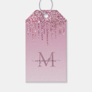 Rose Glitzer Tropfen Personalisiert Monogramm und  Geschenkanhänger