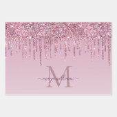 Rose Glitzer Tropfen Personalisiert Monogramm und Geschenkpapier Set (Vorderseite)