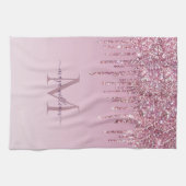 Rose Glitzer Tropfen Personalisiert Monogramm und  Geschirrtuch (Horizontal)