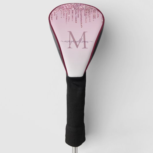 Rose Glitzer Tropfen Personalisiert Monogramm und  Golf Headcover (Vorderseite)