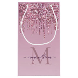 Rose Glitzer Tropfen Personalisiert Monogramm und  Kleine Geschenktüte