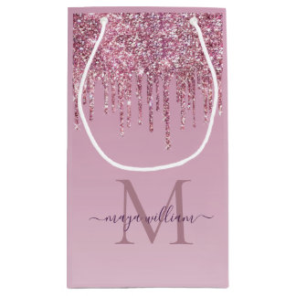 Rose Glitzer Tropfen Personalisiert Monogramm und  Kleine Geschenktüte