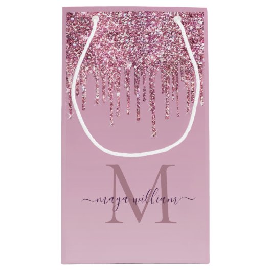 Rose Glitzer Tropfen Personalisiert Monogramm und  Kleine Geschenktüte (Rückseite)