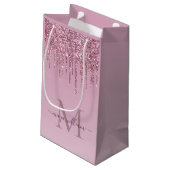 Rose Glitzer Tropfen Personalisiert Monogramm und  Kleine Geschenktüte (Rückseite Schrägansicht)