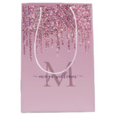 Rose Glitzer Tropfen Personalisiert Monogramm und Mittlere Geschenktüte (Vorderseite)