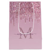 Rose Glitzer Tropfen Personalisiert Monogramm und Mittlere Geschenktüte (Rückseite)