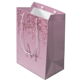Rose Glitzer Tropfen Personalisiert Monogramm und  Mittlere Geschenktüte