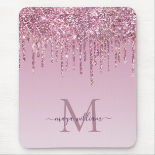 Rose Glitzer Tropfen Personalisiert Monogramm und  Mousepad