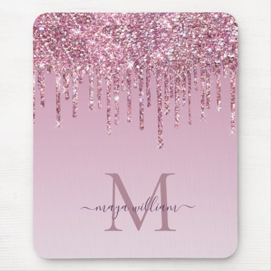 Rose Glitzer Tropfen Personalisiert Monogramm und  Mousepad (Vorne)