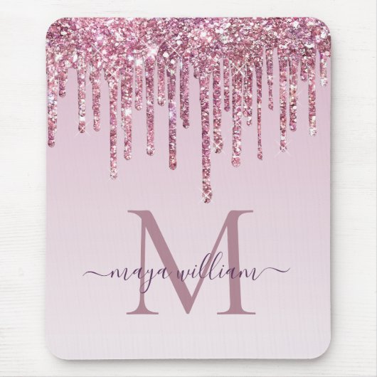 Rose Glitzer Tropfen Personalisiert Monogramm und Mousepad (Vorne)