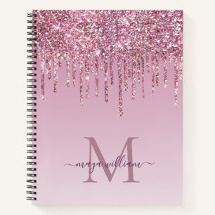 Rose Glitzer Tropfen Personalisiert Monogramm und  Notizblock
