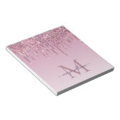 Rose Glitzer Tropfen Personalisiert Monogramm und  Notizblock (angewinkelt)