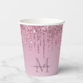 Rose Glitzer Tropfen Personalisiert Monogramm und  Pappbecher (Rückseite)