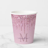 Rose Glitzer Tropfen Personalisiert Monogramm und  Pappbecher (Vorderseite)