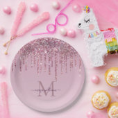 Rose Glitzer Tropfen Personalisiert Monogramm und Pappteller (Party)