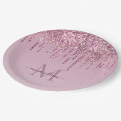 Rose Glitzer Tropfen Personalisiert Monogramm und Pappteller (Schrägansicht)
