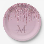 Rose Glitzer Tropfen Personalisiert Monogramm und Pappteller (Vorderseite)