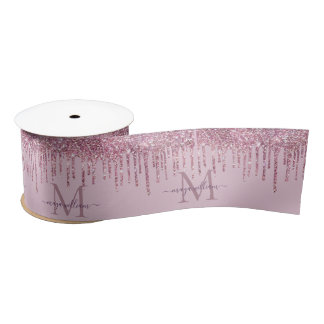Rose Glitzer Tropfen Personalisiert Monogramm und  Satinband