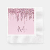 Rose Glitzer Tropfen Personalisiert Monogramm und  Serviette (Vorderseite)
