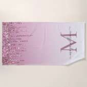 Rose Glitzer Tropfen Personalisiert Monogramm und  Strandtuch (Vorderseite)
