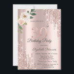 Rose Glitzer Tropfen Rose Gold 30. Geburtstag Einladung<br><div class="desc">Moderne,  schicke und glamouröse Rose Gold Glitzer Tropfen und Rose auf einer Rose goldenen Hintergrund.</div>