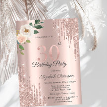 Rose Glitzer Tropfen Rose Gold 30. Geburtstag