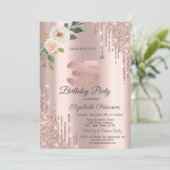 Rose Glitzer Tropfen Rose Gold 35. Geburtstag Einladung (Stehend Vorderseite)
